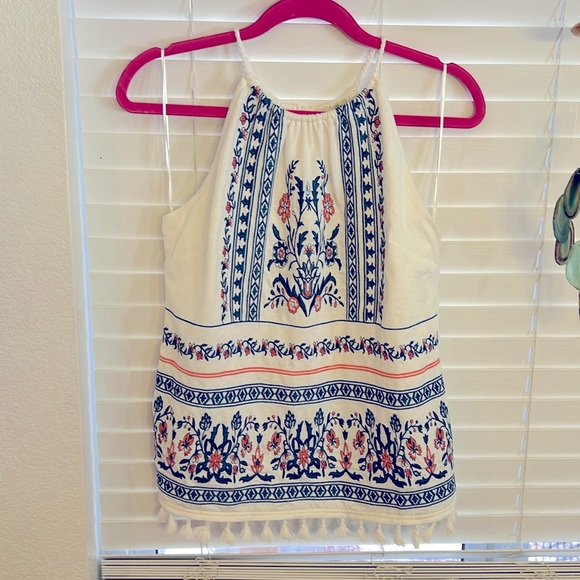 Skies are Blue White Embroidered Halter Top sz M - Picture 1 of 5